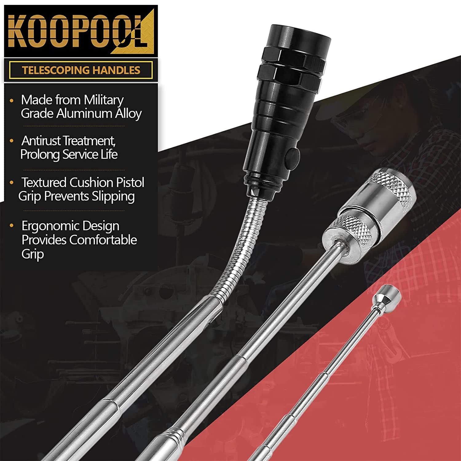 Telescoping Magnetic Pickup Tool Set, Stocking Stuffers, Extendable Magnet Flashlight with Inspection Mirror-Cool Gadgets Gifts Idea & Christmas Gifts for Men, Him, Husband, Handyman, Mechanic