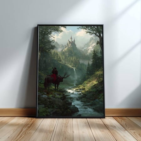Fantasy Castle Mountain Fortress Wall Art, Unframed Paper Print Size 8x12