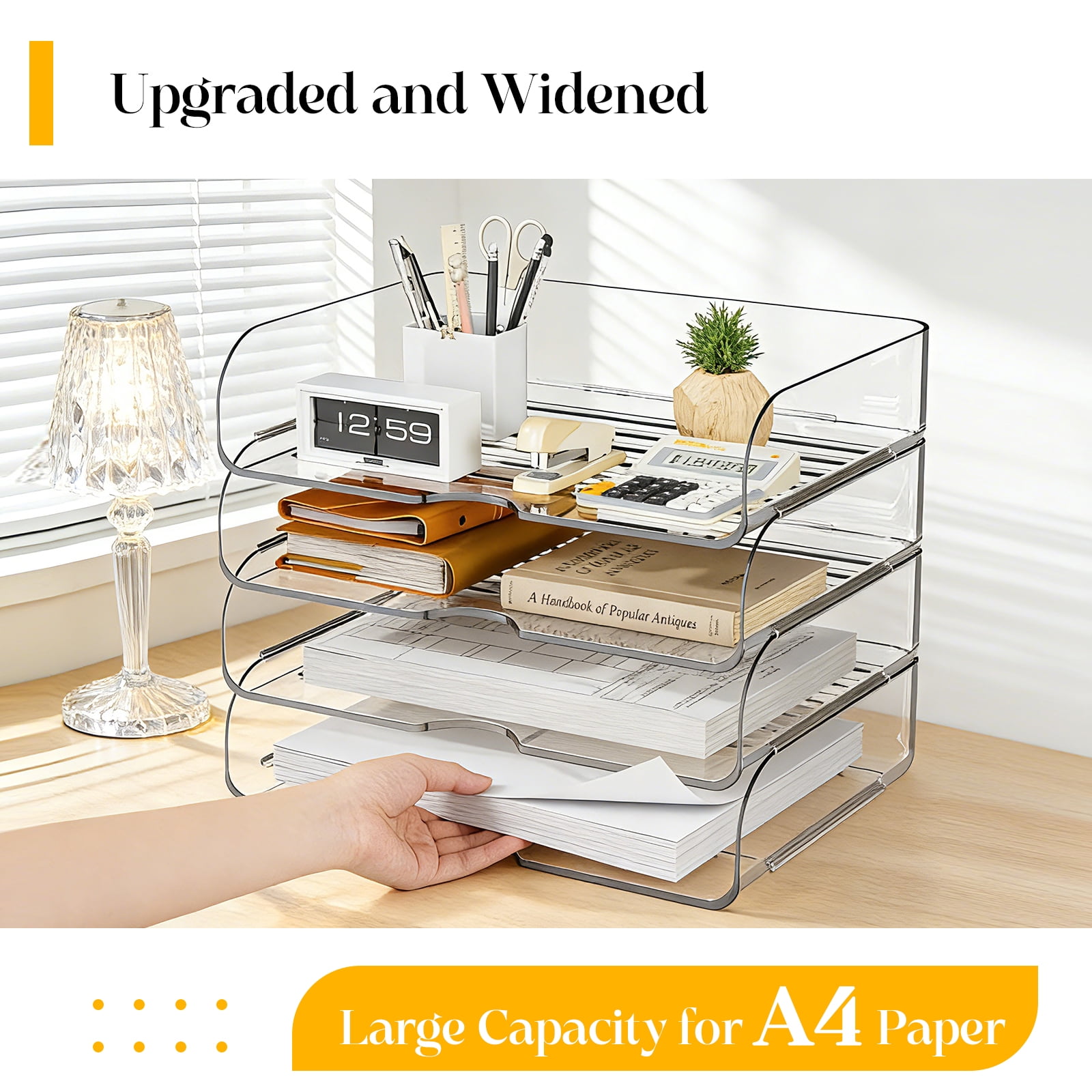 HIYOHIYO 4-Compartment Desktop Storage Organizer, Clear, 4 Count