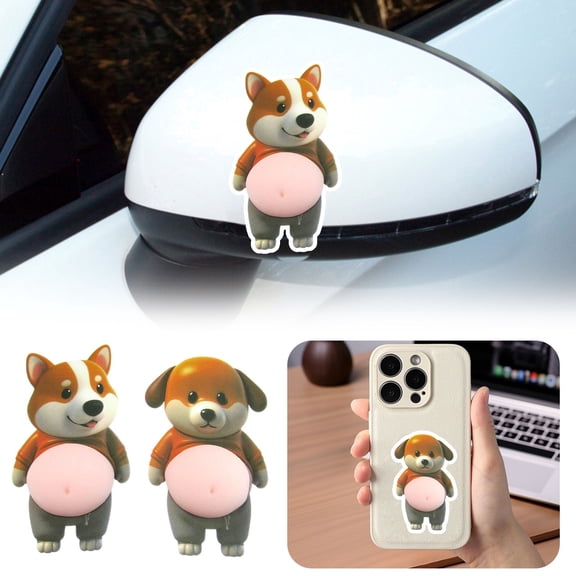 Cute 3D Shiba Inu Belly Sticker (Pair) - Soft, Pinchable Fidget Toy & Adhesive Decal for Phone, Laptop & Scrapbooks