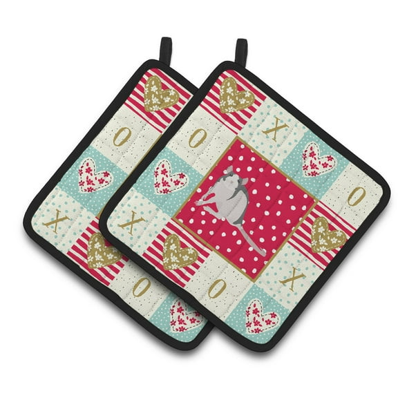 Carolines Treasures CK5461PTHD Husky Rat Love Pair of Pot Holders, Red, 7.5HX7.5W, multicolor