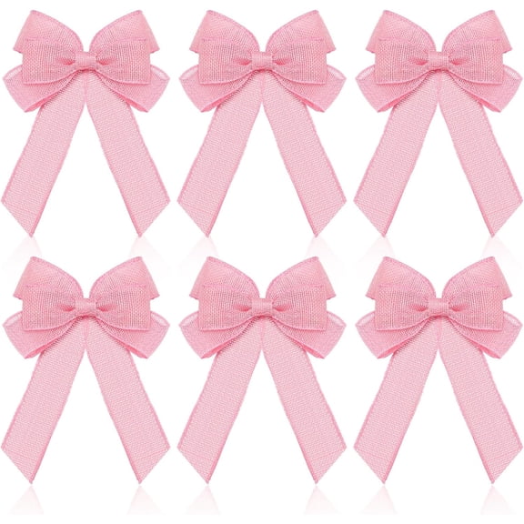 6 Pcs Christmas Burlap Bows Knot Ribbon Bows Natural Rustic Burlap Wreath Decorative Bowknot Ornament for Christmas Decorate Tree Festival Holiday Party Supplies