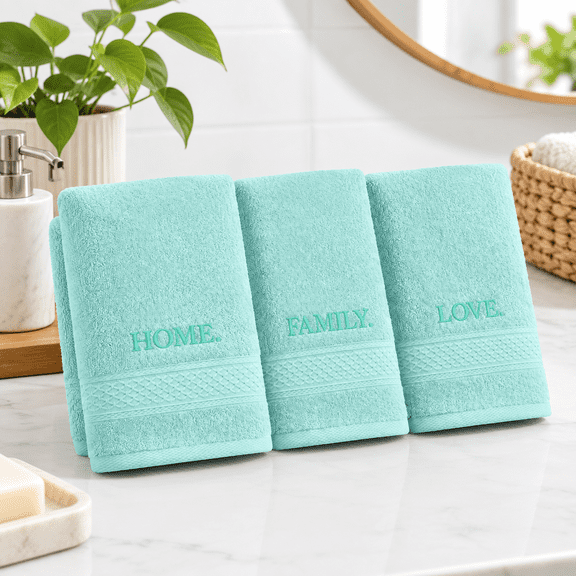 Aqua Home Love Family 3-Pack Cotton Decorative Hand Towel Bathroom Set