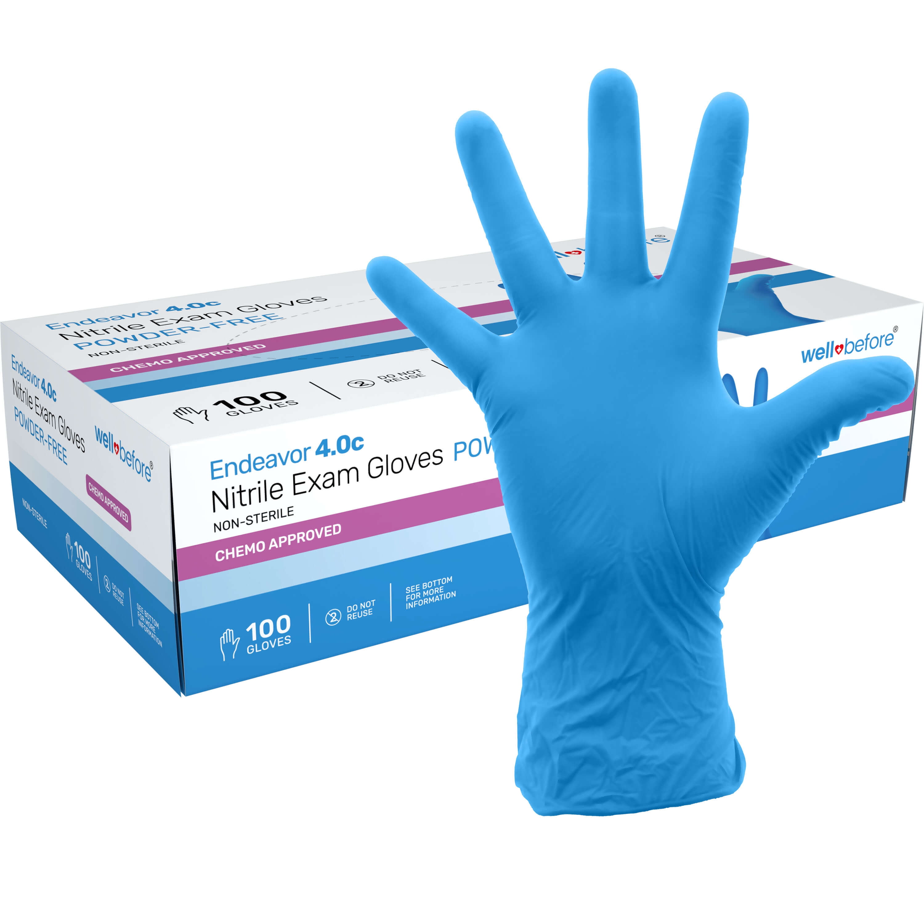 WellBefore Nitrile Chemo Gloves, Small 100 4mil Standard 4.0g Latex Free & Powder Free