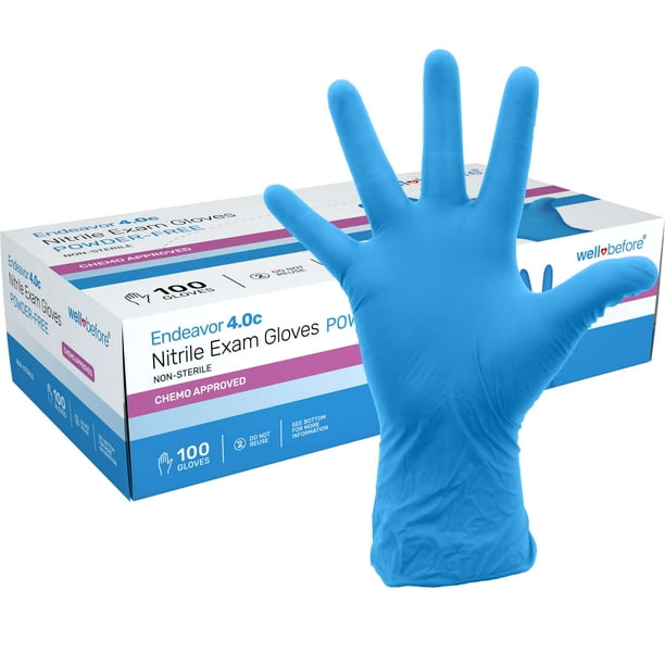 WellBefore Nitrile Chemo Gloves, Small 100 4mil Standard 4.0g Latex