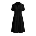thumbnail image 6 of Women's Solid Color Short Sleeve Lapel Loose Dress - Casual Summer Double Layer Style, 6 of 6