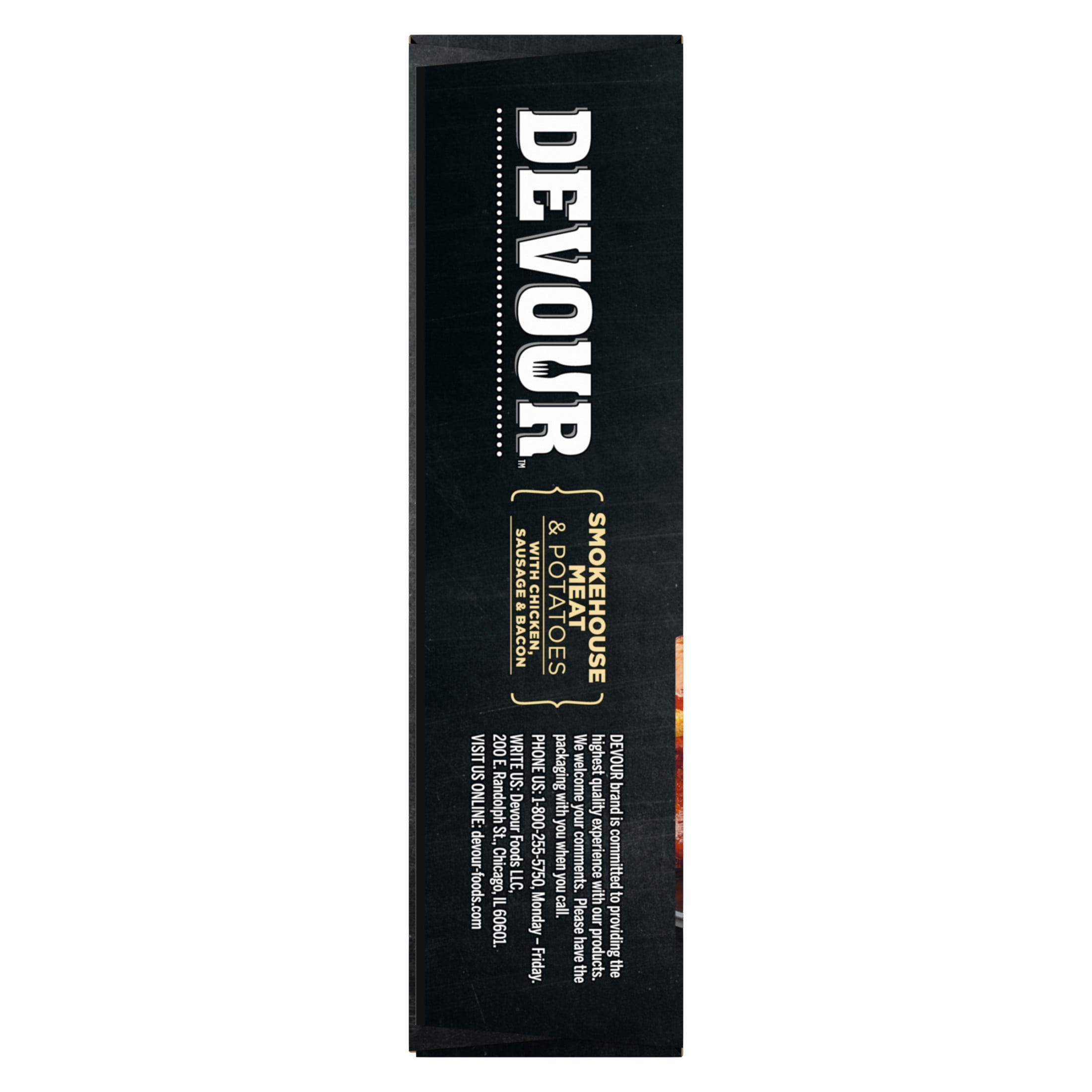 DEVOUR Smokehouse Meat & Potatoes with Chicken, Sausage & Bacon in Memphis Style BBQ Sauce Frozen Meal, 9.8 oz Box