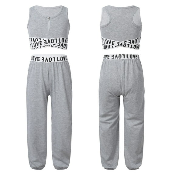 inhzoy Kids Girls Crop Tops with Athletic Sweatpants Tracksuit