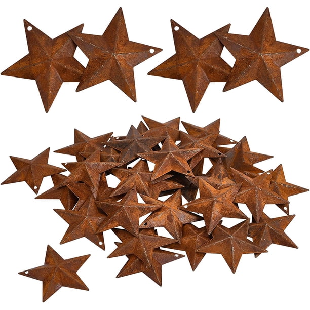 30 estrellas de granero de metal oxidado de 2 pulgadas, primitivas, rústicas, de acero laminado, para manualidades, decoración de pared vintage para el hogar o la granja.