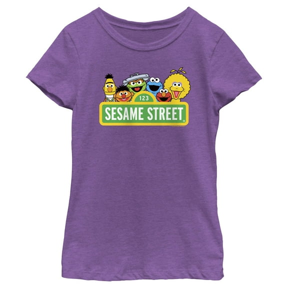 Girl's Sesame Street Sign Classic Group Portrait  Graphic T-Shirt