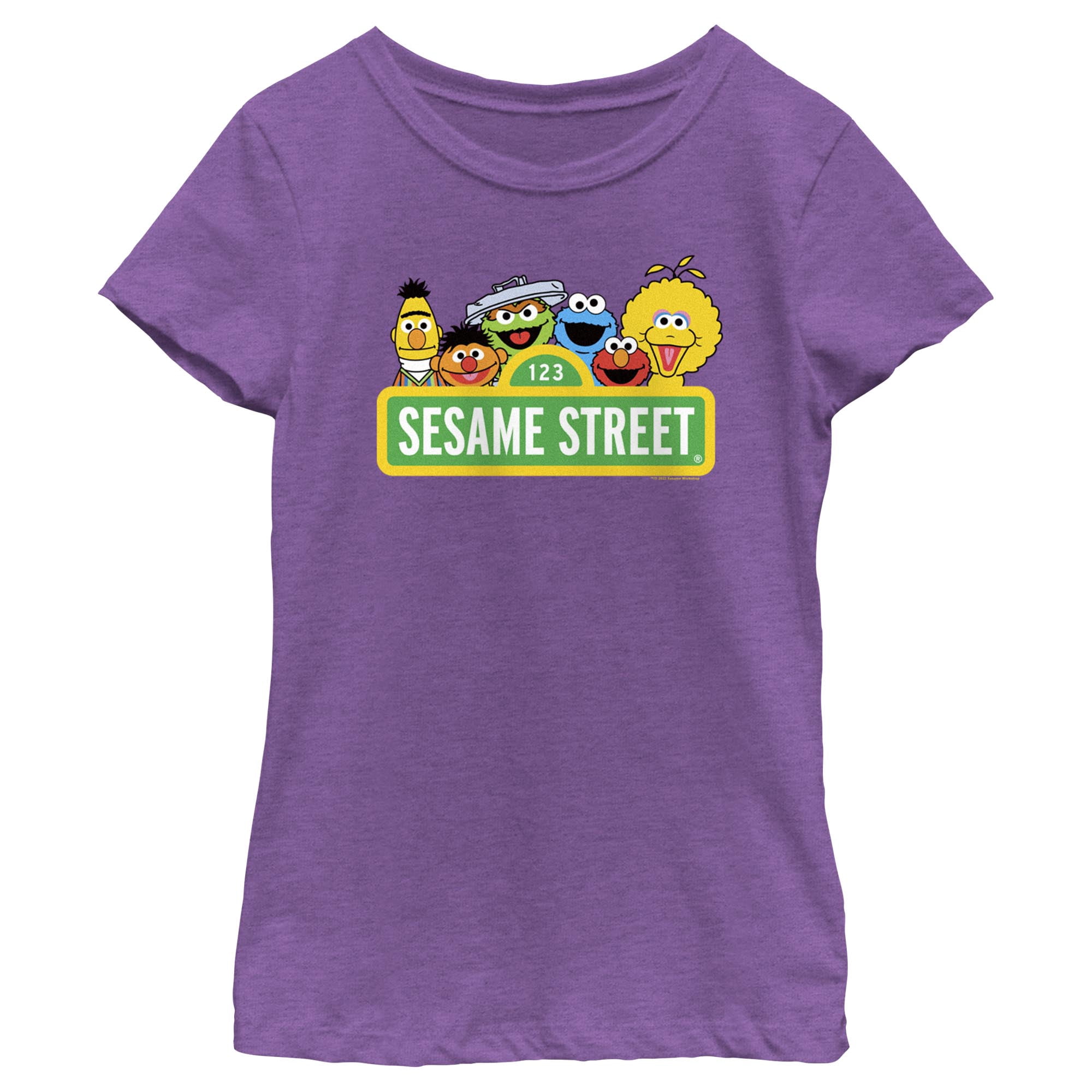 Girl's Sesame Street Sign Classic Group Portrait Graphic T-Shirt