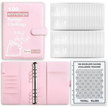 100 Envelopes Money Saving Challenge Binder, Money Saving Binder with Reusable Laminated Tracker, Budget Binder with Cash Envelopes Fun and Organized Money Challenge Book to Save $5,050