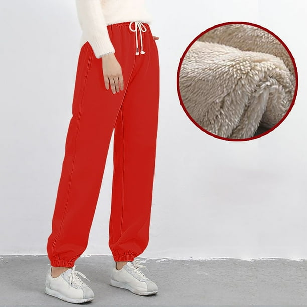 Gibobby pantalones de pana para mujer Pantalones deportivos gruesos de felpa de otono e invierno con plumon de para mujer pantalones Harun de talla grande pantalones casuales calidos Rojo M Walmart