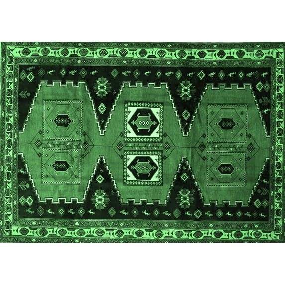 Ahgly Company Indoor Rectangle Persian Emerald Green Traditional Area Rugs, 4' x 6'