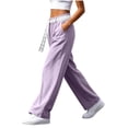 thumbnail image 2 of LIaqionyy Women's Straight Leg Pants Drawstring Elastic Waist Casual Lightweight Fashion Trousers with Pockets, 2 of 9