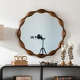 thumbnail image 7 of Noble House 32.28" Wavy Round Wall Mirror, Solid Wood Rustic Farmhouse Irregular Decorative Mirror, Walnut, 7 of 7