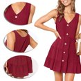 thumbnail image 3 of Vestido con botones para mujer Vestido de verano sin mangas con cuello en V y plisado Adepaton BST3007330-2, 3 of 5