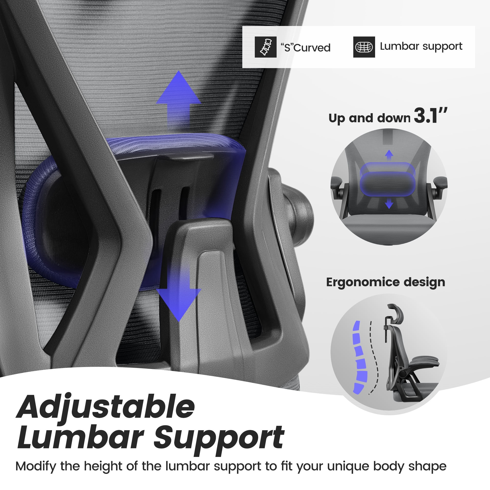 COOLHUT Ergonomic Office Chair, High Back Mesh Office Desk Chair with Headrest 500LBS, Executive Office Chair with Adjustable Aremrest, Home Office Swivel Desk Chair for Home Office, Dark Gray