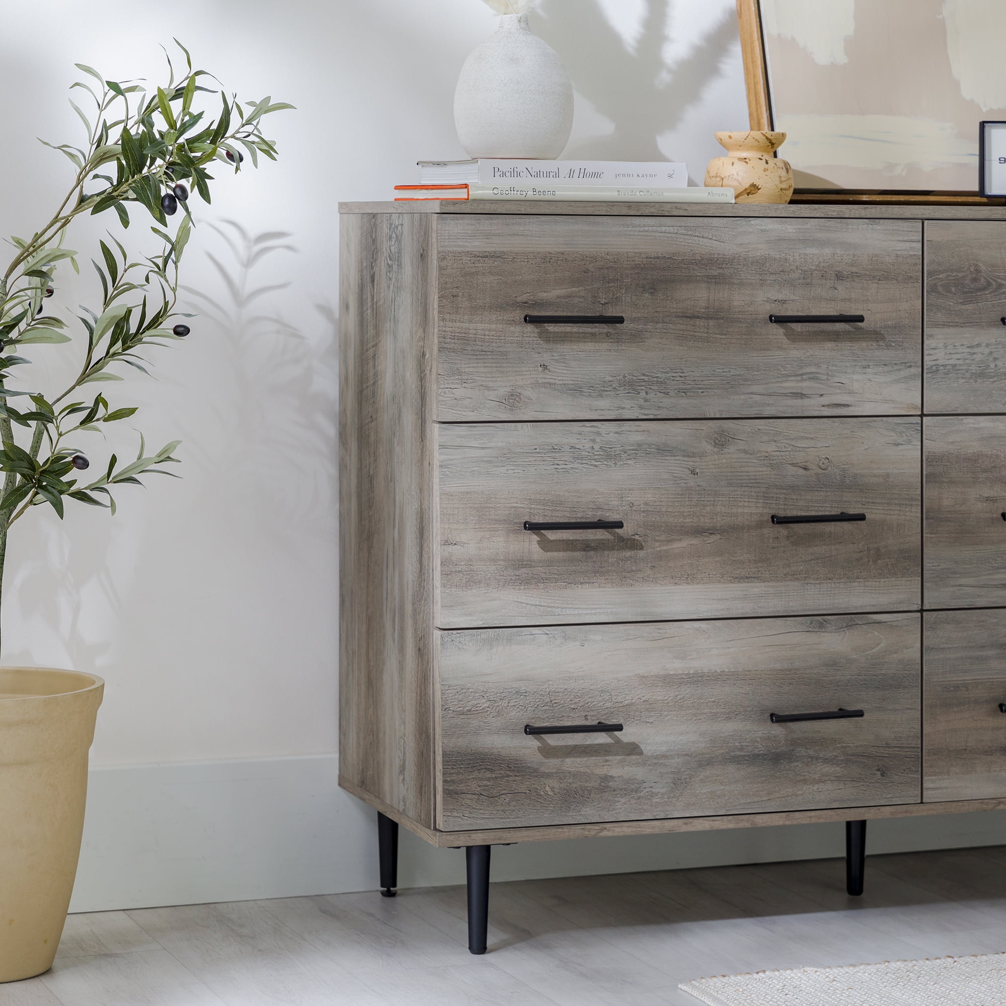Walker Edison Modern Rustic Wood 6-Drawer Grey Wash Storage Console
