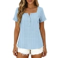 thumbnail image 6 of Kezqiaxn Button Down Shirts for Women Striped Short Sleeve Square Neckline Work Blouse Dressy Summer Tops Plus Size Fashion, 6 of 8