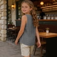 thumbnail image 4 of Maean Girl's Cotton Linen Tank Top Plaid Crew Neck Sleeveless Shirts Summer Lightweight Breathable Beach Clothes, 4 of 7