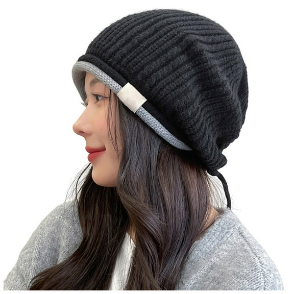 Tanhomme Winter Fleece Line, Outdoor Warm Thermal Knitted Hat Stocking Caps Women Knitted Pile Hat Autumn Winter Large Head Circumference Show Face Small Wool Pullover Hat Wrapped Head Cold Hat
