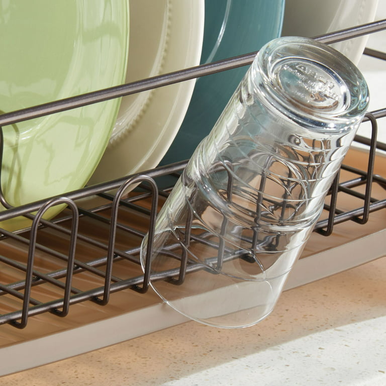 mDesign Alloy Steel Sink Dish Drying Rack Holder with Swivel Spout, Satin/Frost