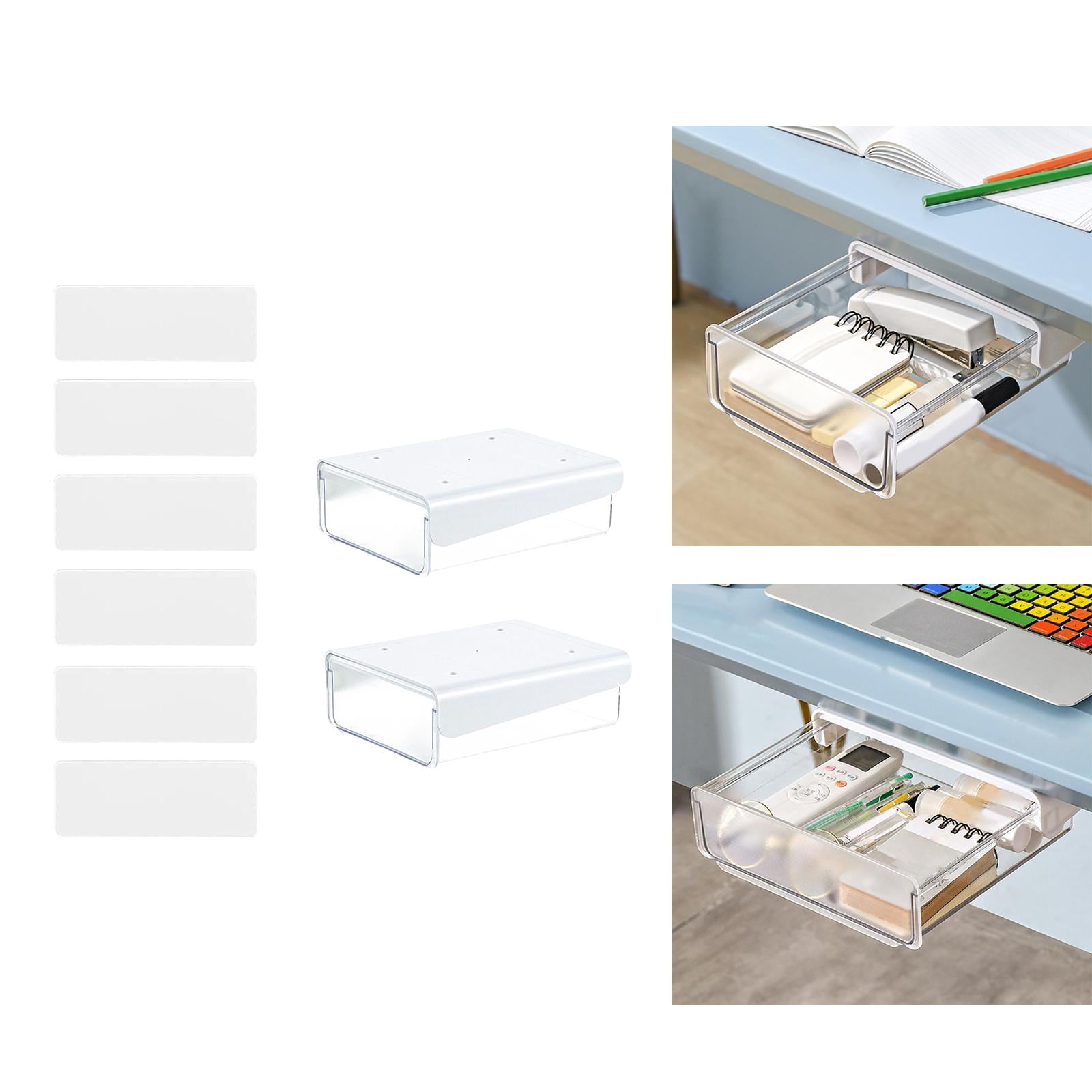 Self Adhesive Desk Drawer Office Accessories Stationery Pencil Tray Desktop Organizer for Living Room Bedroom Pantry Closet Study Room White Small
