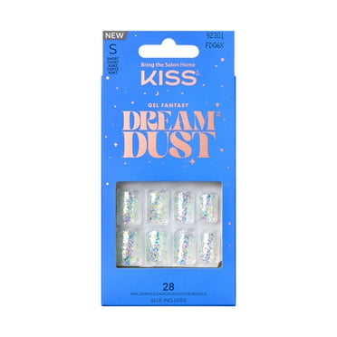 KISS Gel Fantasy Dreamdust Dreamdust, Press On Nails, mesmerized, Clear, Short Squoval, 28 Count