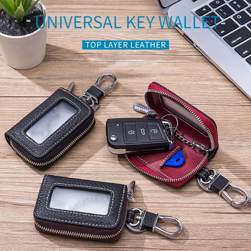 Custodia Universale In Vera Pelle Per Chiave Auto - Portachiavi Smart Con Cerniera, Protezione Anti Graffio, Nero, Per BMW Audi VW Toyota