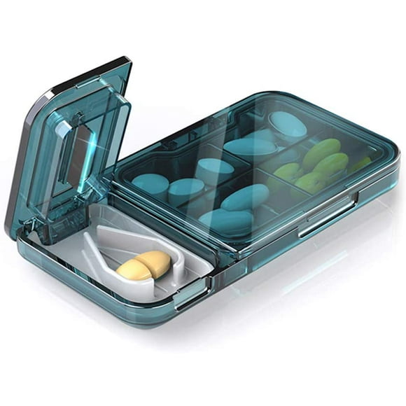 Pill Box Organizer With Medicine Cutter - 4 Compartment Tablet Box Supplement With Large Capacity, Medicine And Vitamin Travel Medicine Carrying Bag - Pill Dispenser Medicine Box (Color: Green)