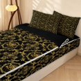 thumbnail image 2 of Erosebridal Southwestern Damask Zipper Full Size Comforter Sets with Fitted Sheet and 2 Pillowcases, Retro Blossom Zipper Bedding Set, Black Gold, Black Reversible, 2 of 7