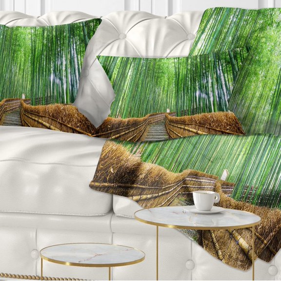 Designart Path to Bamboo Forest - Landscape Photography Throw Pillow - 12x20