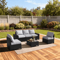 thumbnail image 4 of LazySunsets 6 Pieces Outdoor Wicker Patio Furniture Set, 8 Inch Widened Armrest Rattan Sectional Conversation Sofa with Gray Cushions & Glass Coffee Table, All Weather Backyard Garden Patio Set, 4 of 7