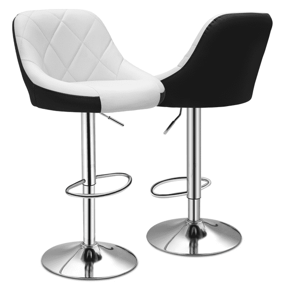 XPOPR Bar Stools Set of 2, Swivel Counter Height Bar Stools, Modern Island Chair with Back and Footrest for Kitchen Dining Room White (Front), Black (Rear)
