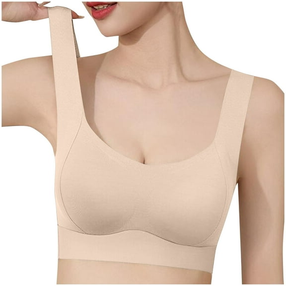 LYEAA Push up Bras for Women Wireless Bralette Seamless Pullover Daily Bras Wirefree Wide Strap Lift Soft Bras No Wire Breathable Comfort Sleeping Bras Beige L