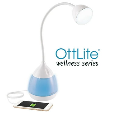 OttLite Mood LED Desk Lamp with Color Changing Base – Charging USB Port, Touch Activated Controls, Flexible Neck, Clear Sun LED Light, for Work, Study, Reading, White