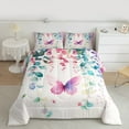 thumbnail image 3 of Manfei Pink Chic Butterfly Bedding Comforter Set,Colorful Leaves Twin Comforter Sets,Rustic Plant Bedding Set For Girl,Luxury Bedroom Decor Reversible,2pcs, 3 of 9