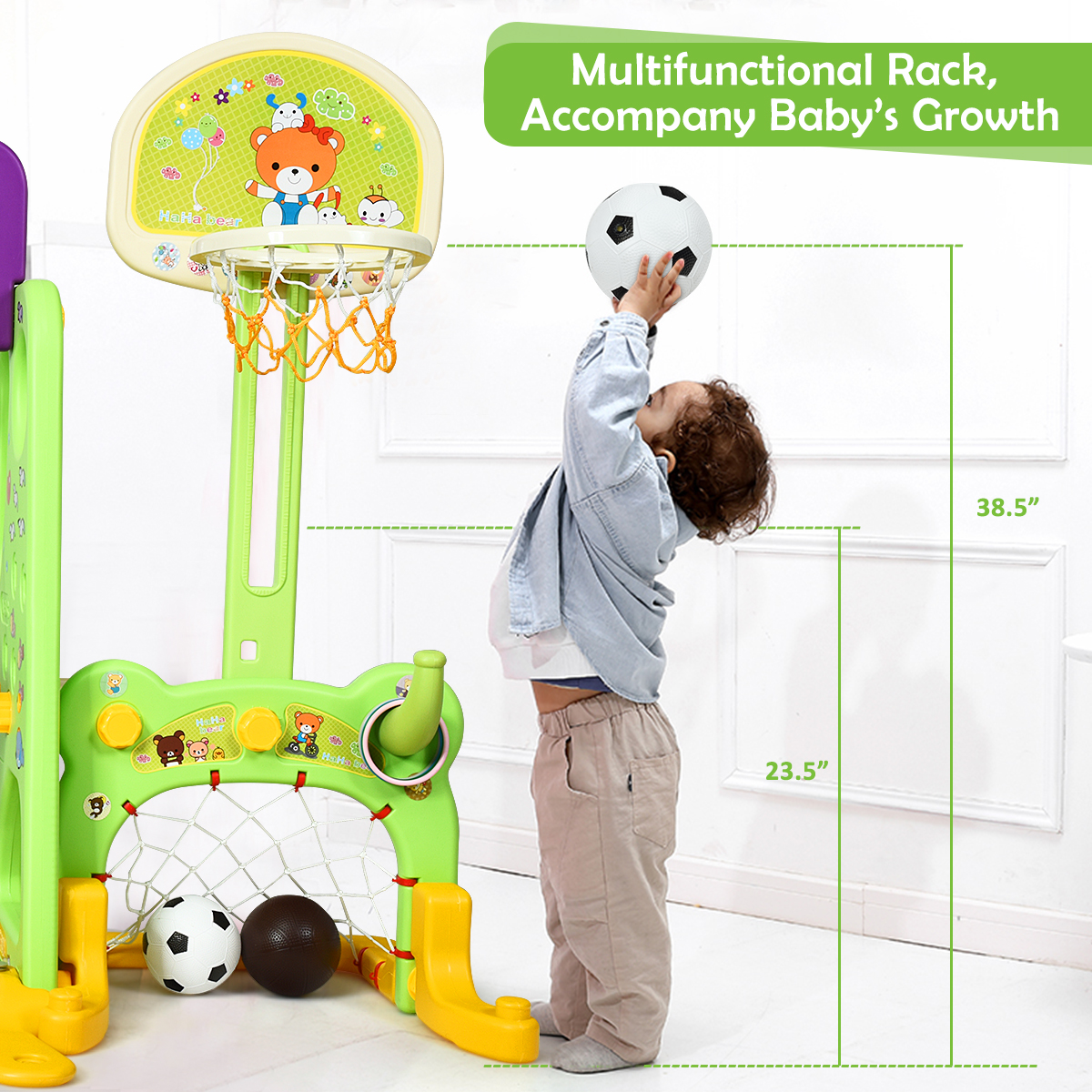 Costway 6 In 1 Toddler Climber and Swing Set w/ Basketball Hoop & Football Gate Backyard - image 5 of 10