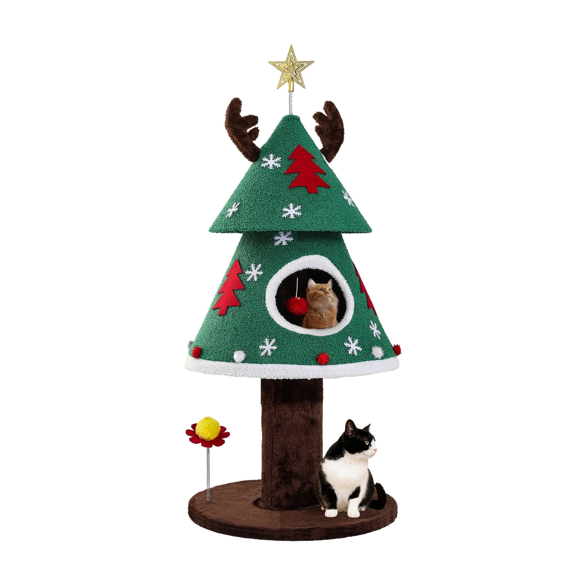 Dextrus 47" Christmas Cat Tree and Tower Condo  with Balls & Cat Teaser, Cat Furniture for Small Cats, Green