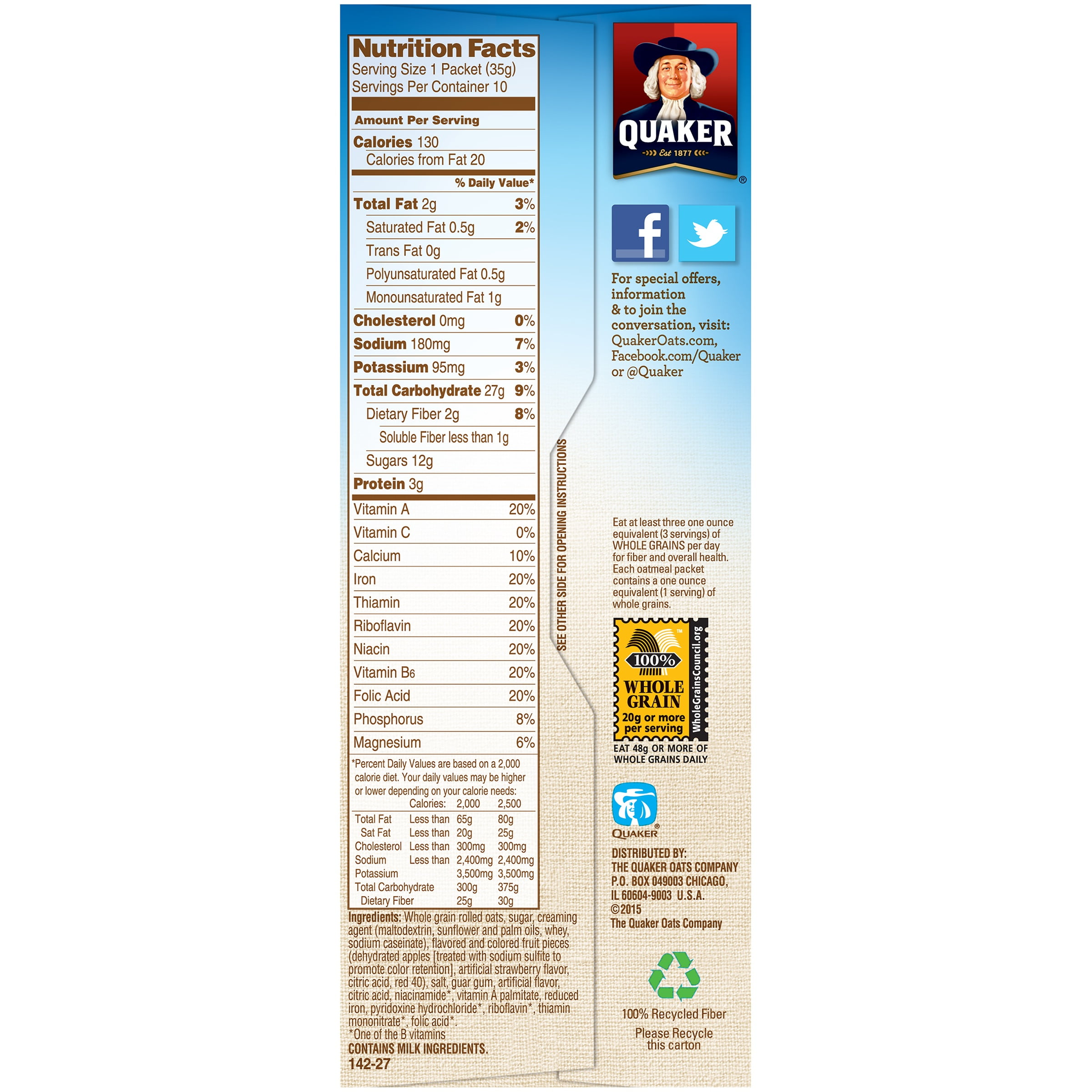 Quaker Oats Nutrition Label