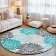 thumbnail image 2 of Round Rugs 3Ft, Turquoise Grey Sunflowers Round Area Rug Washable Indoor Throw Carpet, Boho Rustic Floral Vintage Blossom Small Non Slip Circle Rug for Bedroom Living Room Home Decor Aesthetic, 2 of 8