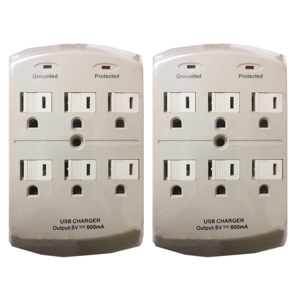 2X 6 Outlet Surge Protector Multi Plug Wall Adapter Tap 900J ETL Listed