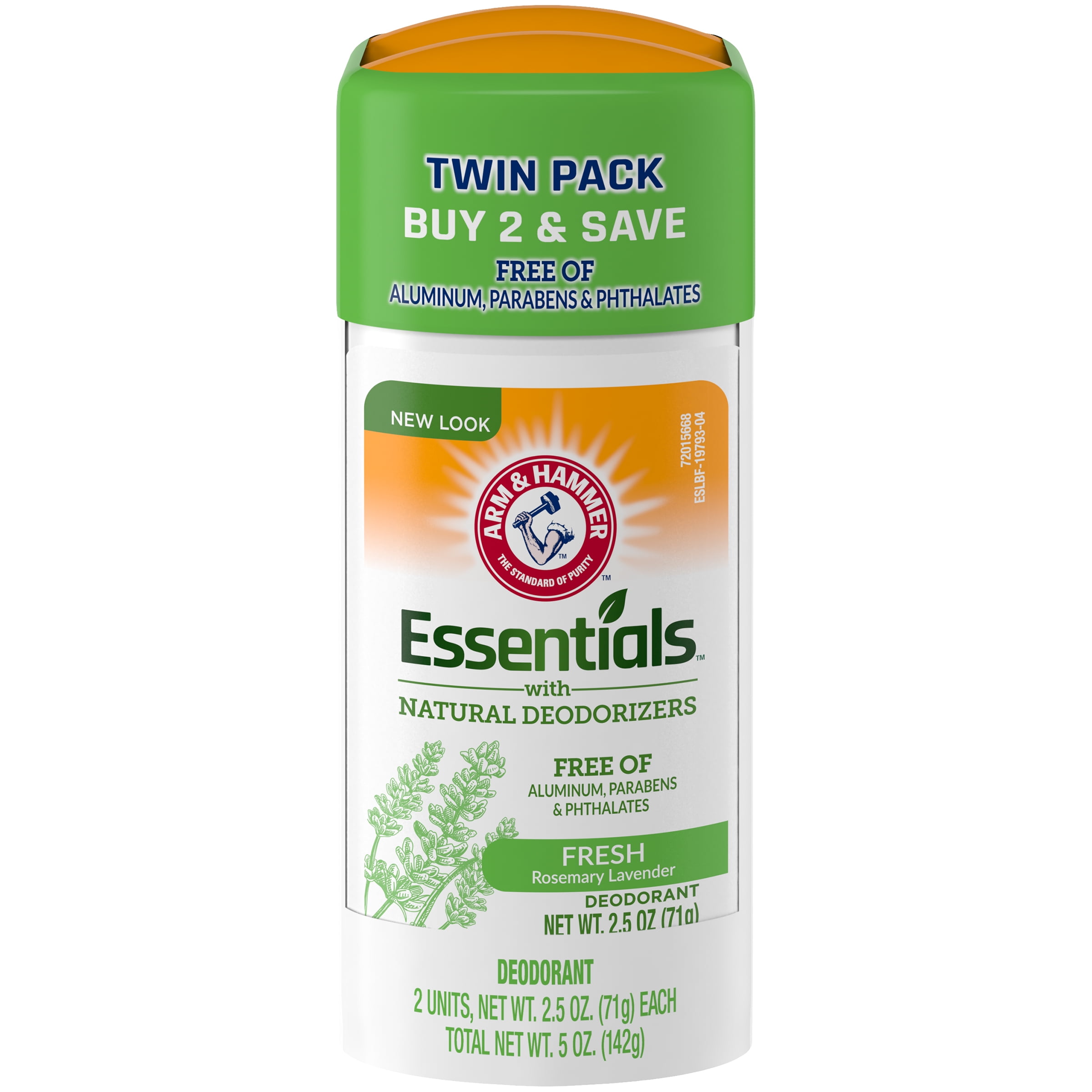 ARM & HAMMER Essentials Solid Deodorant, Fresh, Wide Stick Twin Pack
