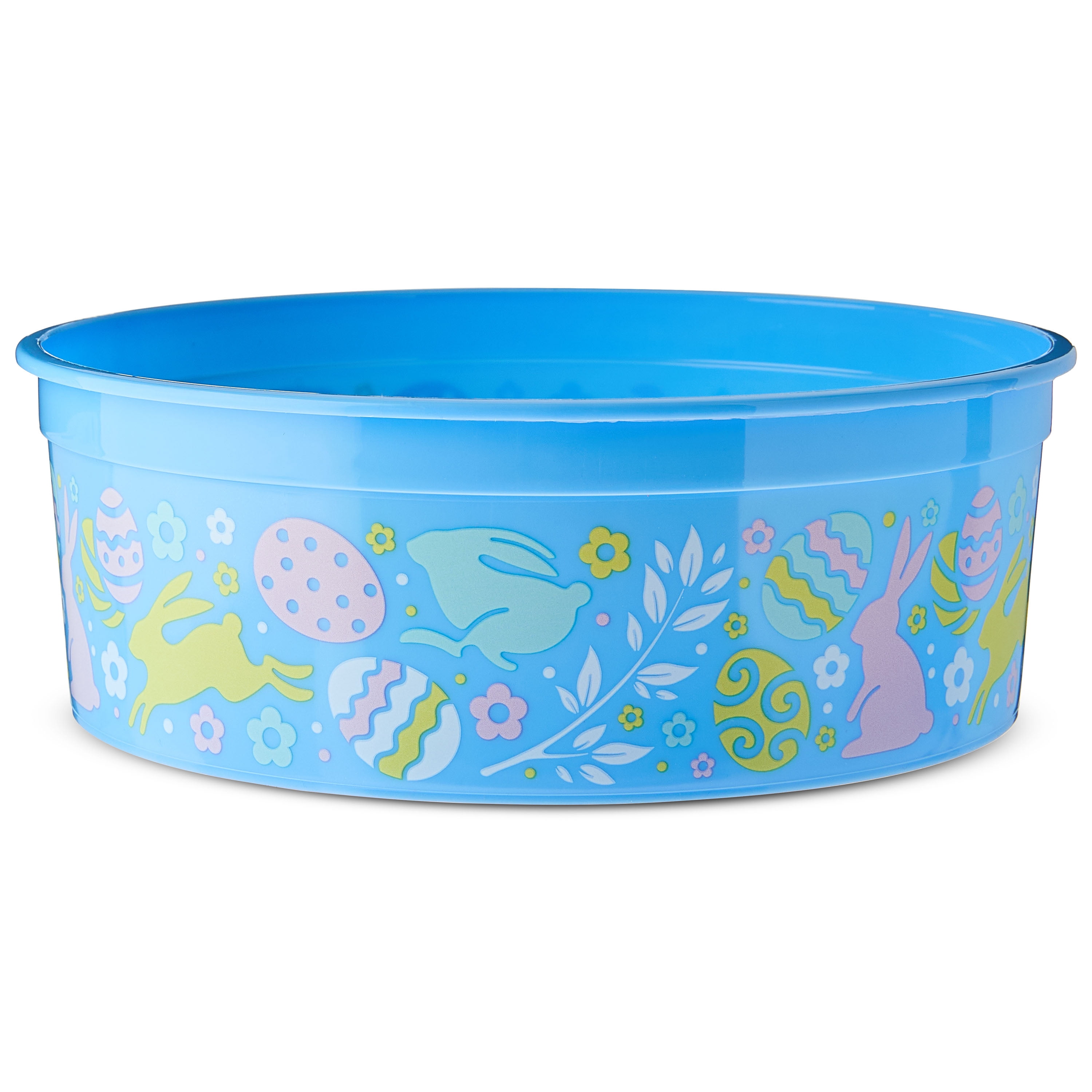 Way To Celebrate Easter Round Plastic Cookie Container, Bunnies and Eggs, Blue, 8 in