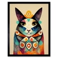 thumbnail image 1 of Quirky Boho Abstract Modern Shaman Guru Cat Art Print Framed Poster Wall Decor 12x16 inch, 1 of 5