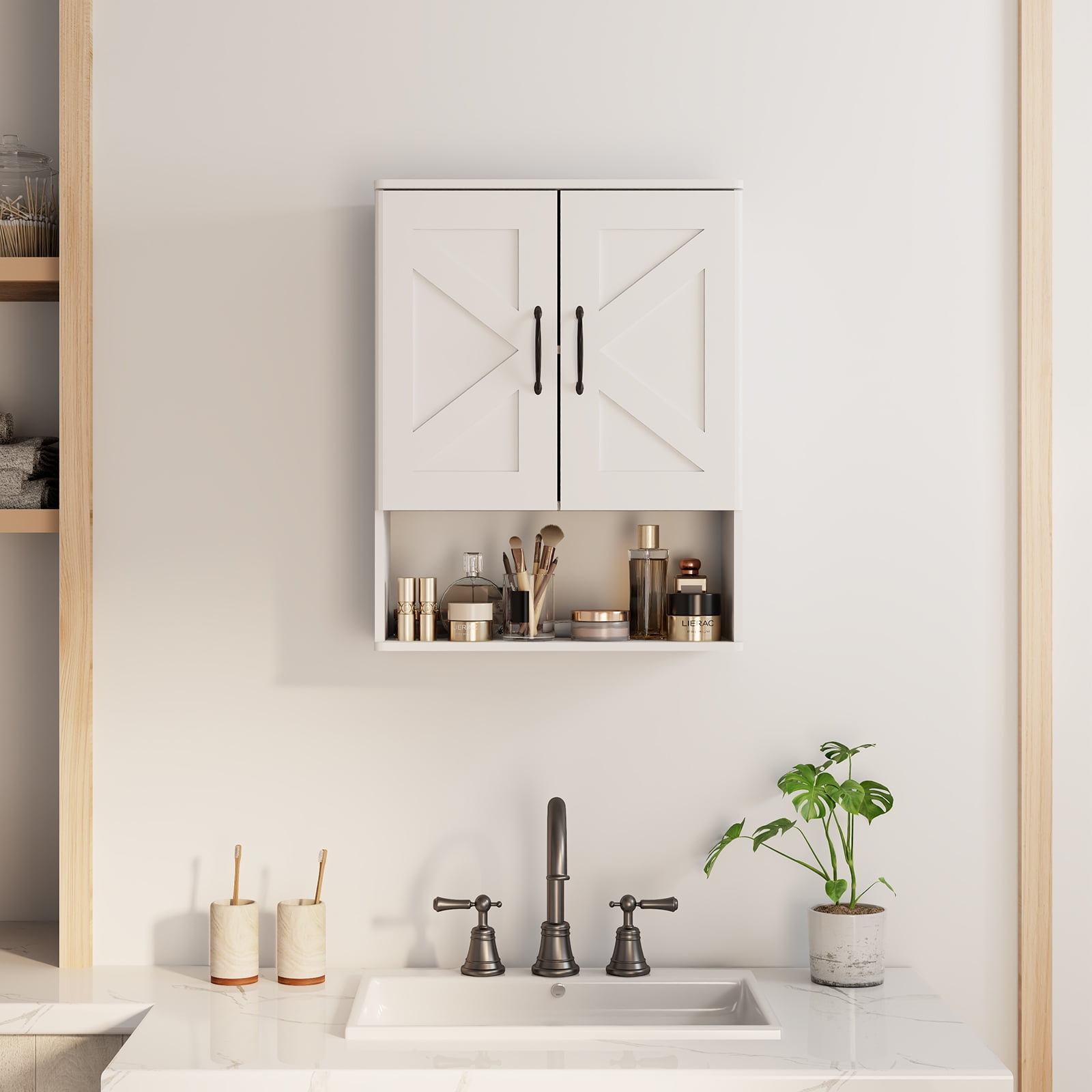 Medicine Cabinet with Adjustable Shelf and Doors ，Floating Wall Storage Cabinet for Bathroom, Over Toilet, Kitchen, and Living Room，White