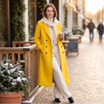 thumbnail image 4 of Rexolia Women's Wool Blend Coat Long Sleeve Notch Lapel Long Trench Fall Winter Office Yellow Women, 4 of 7