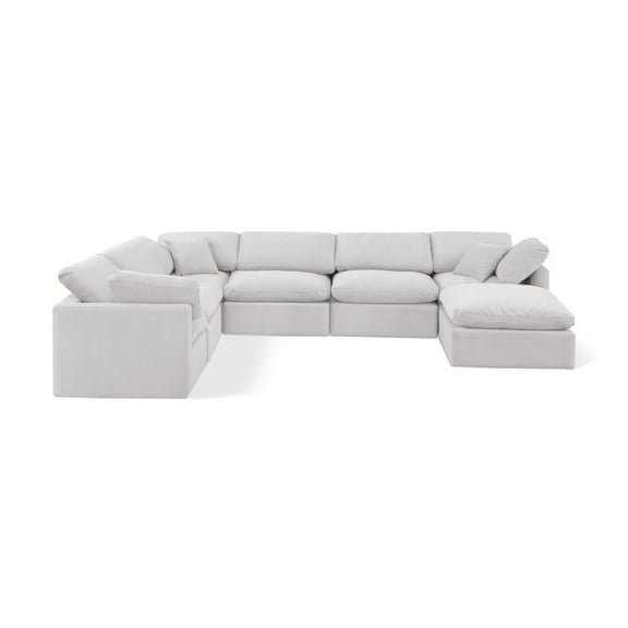 Meridian Furniture Indulge 193.5" Velvet U-Shaped Modular Sectional in Cream