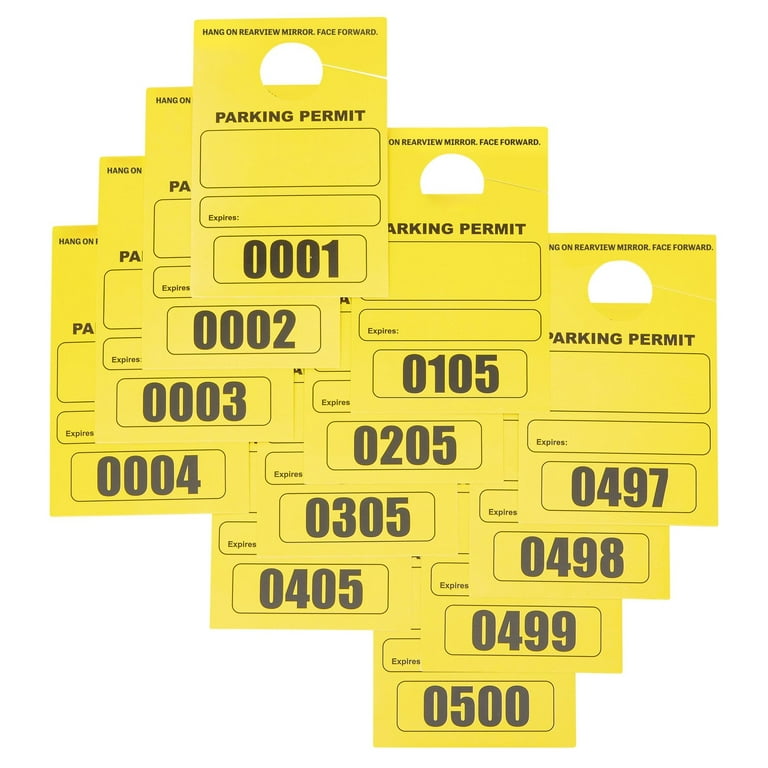 500-Pack Yellow Parking Permit Hang Tag for Car Rearview Mirrors, Bulk  Blank Temporary Passes Placards Numbered 0001-0500 for Events, Business,  Office
